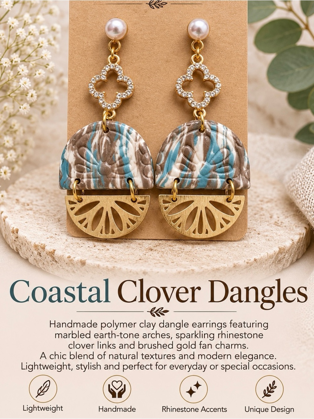 Treasure Trove Coastal Clover Dangle Earrings - Turquoise & Brown